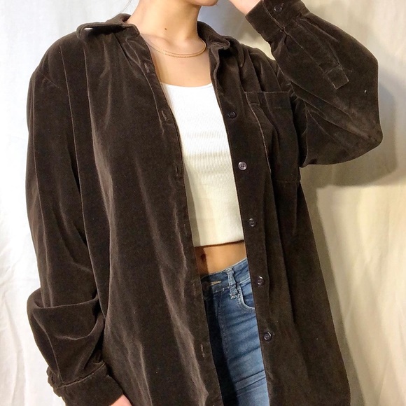 Liz Claiborne brown velvet long sleeve button down - Picture 2 of 4